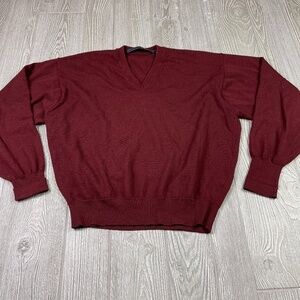 Vintage Time Pieces Merino Wool Sweater Men's size L Burgundy Red V Neck